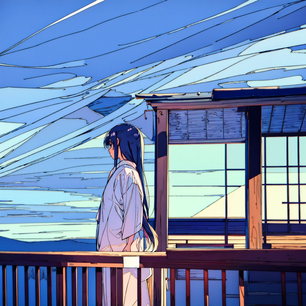 Close-up of a girl in a dress shirt Japanese summer Nostalgic Blue sky Light touch Thin lines Clear