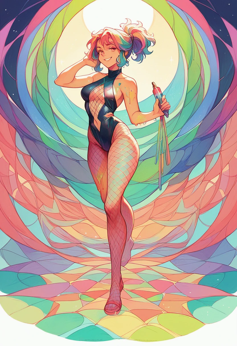 smile, 1girl, alone, open swimwear, center opening, net, full body, oil pastels, acrylic markers, Beautiful character design, 8k wallpaper, perfect lighting, Colorful, illustration, (masterpiece, best quality)
messy ponytail