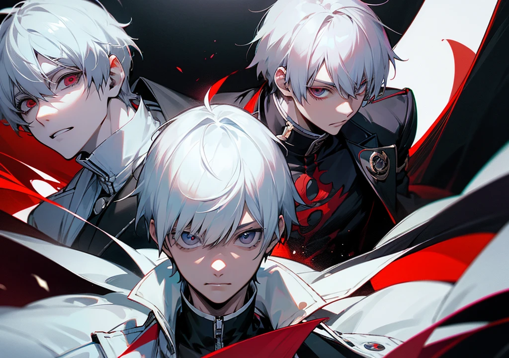 Estilo thumbnail, ken kaneki, with white hair, a patch on the right eye, and with kagunes on display