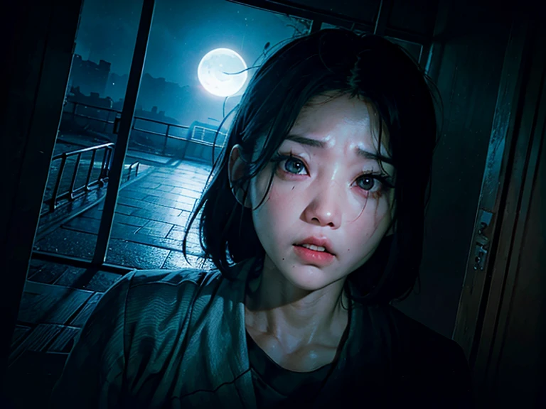 Scary abandoned hospital、Two men and women、darkness、night、moonlight、RAW Photos、Scary atmosphere