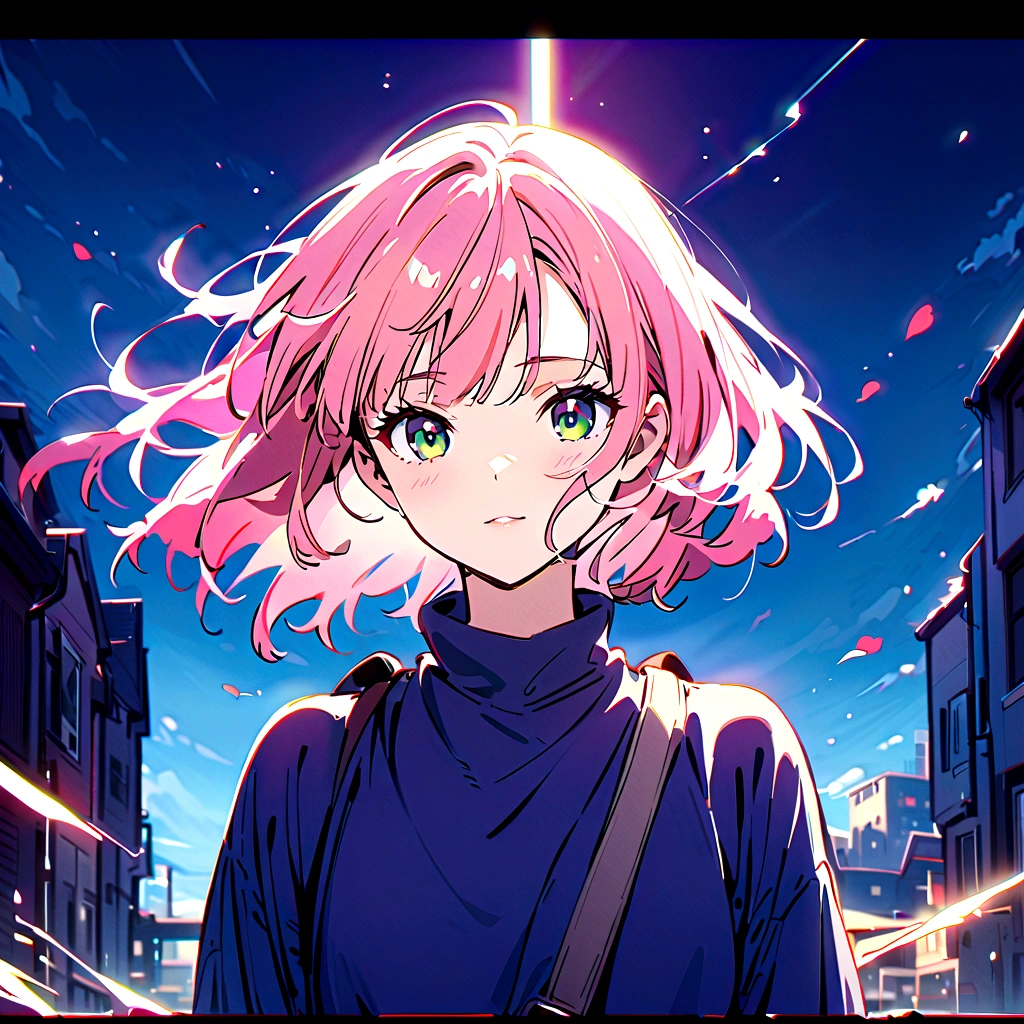 In the light、illuminated、Pink haired girl