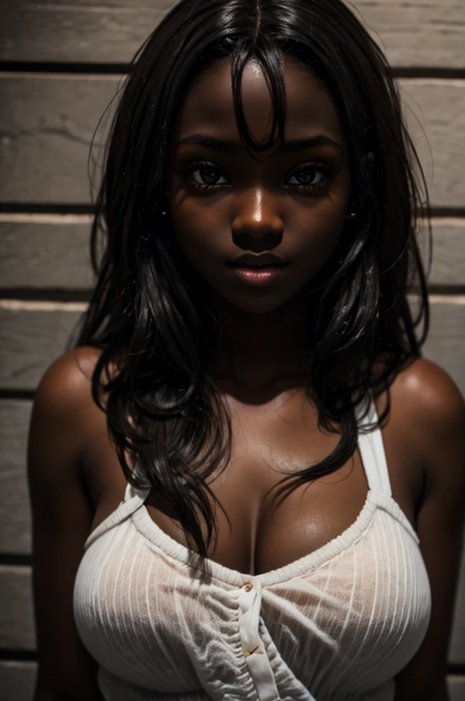 cute, Dark skin, ager, beautiful face, deep ebony, showing breasts, SFW