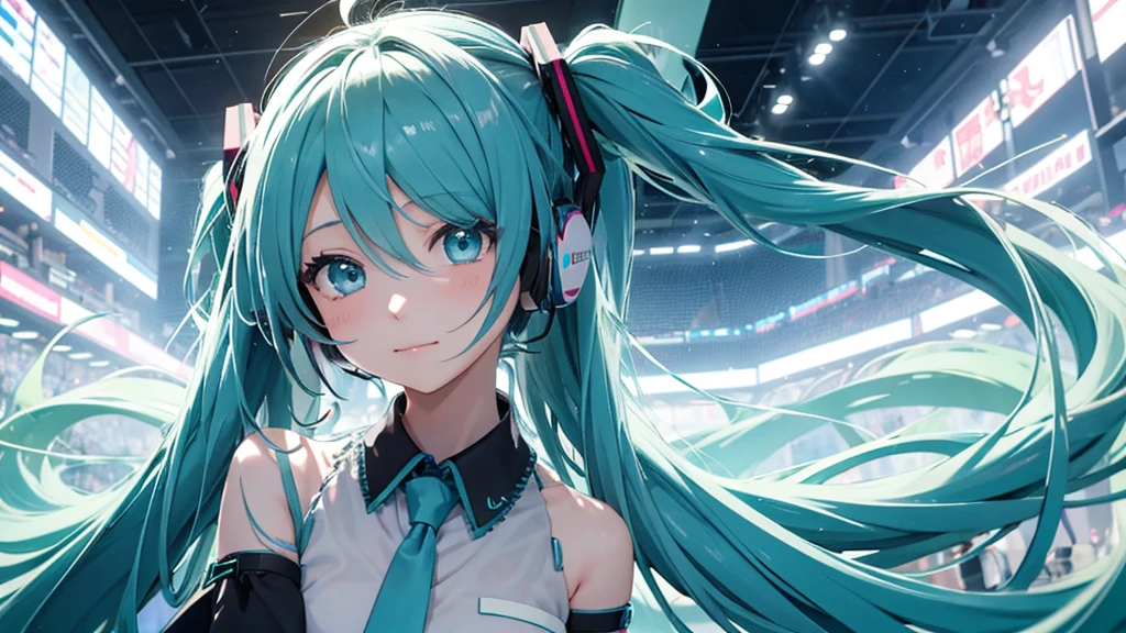 Hatsune Miku avatar hides her sadness in the virtual reality world、The image is drawn through a transparent screen with a pixelated background.。