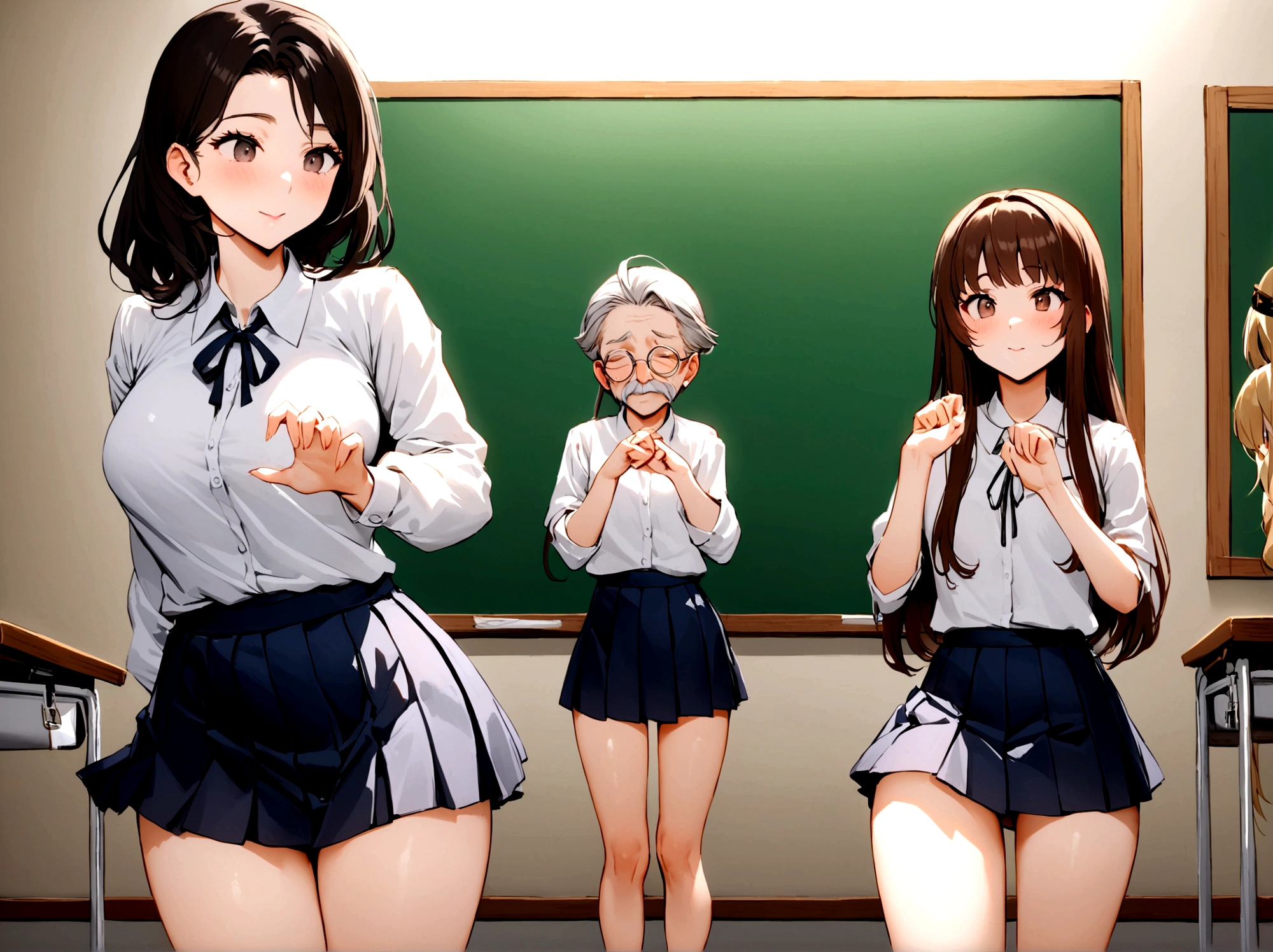 catholic school classroom Old man teacher have pant , is The teacher is a man, In a Catholic school room there is an old school teacher, an old man, an old gentleman, a teacher who asks at only one of the 10 alluring youngest skinny alluring girls in the class to come to the blackboard. the old gentleman school teacher man lifts the pleated skirt of the skinny,  pretty young face ,female student, who is in front of the class at the blackboard , thé old gentleman old teacher is upskirting the pretty teens, skinny body  alluring youngest girl. the man gentleman old teacher lifts the pleated skirt with one hand , he has his hand in his underpants inside his pants . can see that he has an erection by seeing under the skirt of of the alluring female student, who (the alluring girls teases other students) in front of the class at the blackboard upskirt,  ,  a picture of a classroom in an English Catholic school, an old Catholic teacher asks one of the 10 young girls studying to come to the blackboard,  They are dressed with plissed skirt, White blouse, longs knee woolen socks, like English Catholic school students. Light shines through the school stained glass windows. In the scene there is an old school teacher, and 10 young girls. A teacher asks a young student to come and explain the lesson on the board. the old gentleman school teacher man lifts the pleated skirt of the female student who is in front of the class at the blackboard,  The teacher is next to her and corrects the exercise. The other students sit at their desks and look at the blackboard. The photo is in front of the black board. Several crowd teen students girls . The teacher is a man. the old gentleman school teacher man lifts the pleated skirt of the female student who is in front of the class at the blackboard. The old man teacher upskirting girl .the old man teacher lifts the pleated skirt of the female student in front of the other stridents girls In catholic school classroom . Crusifix catholic