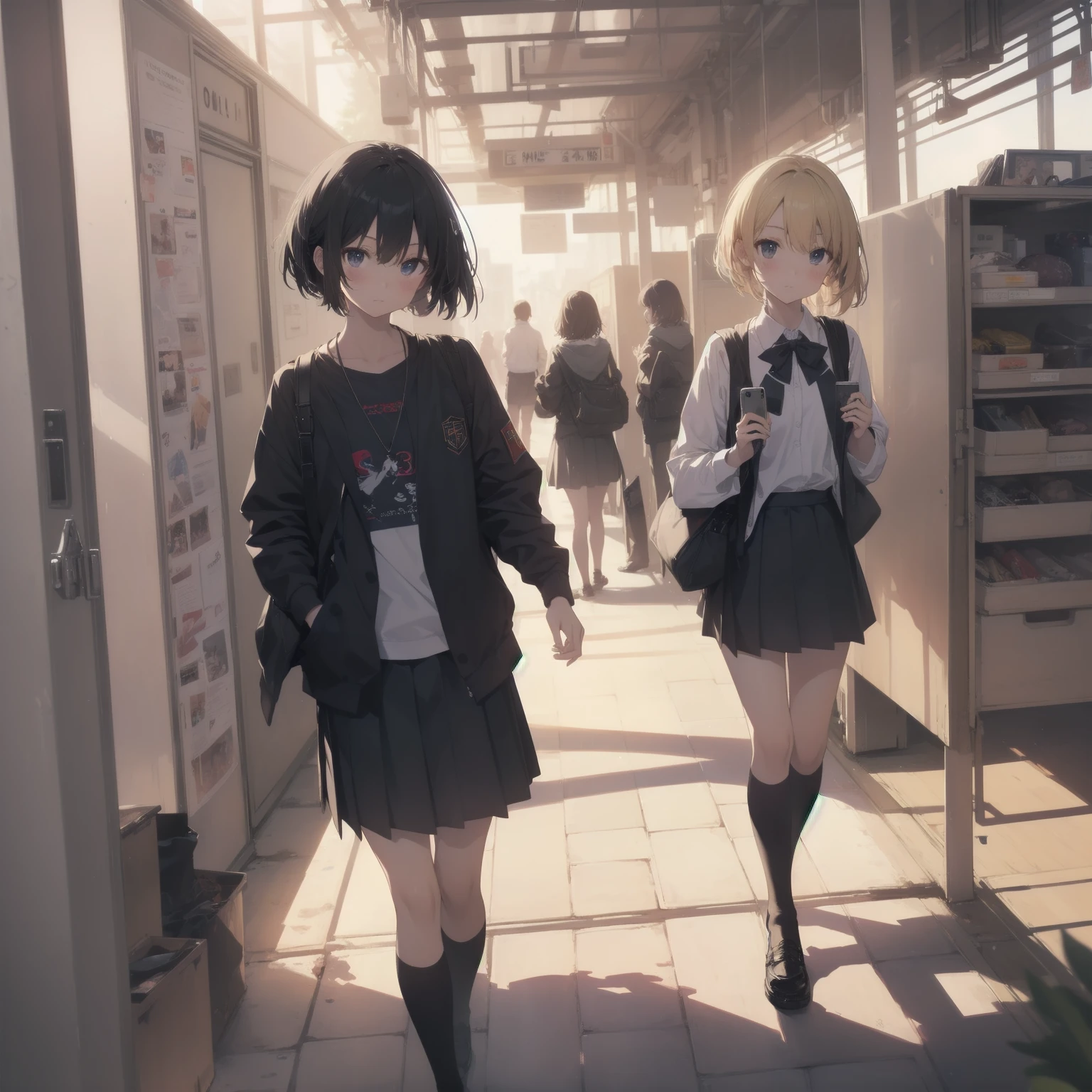 ultra-absurdres-Top quality by artist God, ultra-detailed, high resolution, anime moe artstyle, best anime 8k konachan wallpaper, pixiv contest winner, pool:2810, perfect anatomy,break, 1girl, (Please draw a girl walking sleepily to school alone. )break,(Solo,little female, 13-year-old:1.3),Full limbs, complete fingers,a junior high school student, (very short hair), short cut, flat chest, , small butt, small black eyes, beautiful detailed eyes, well-proportioned iris and pupils, expressive eyes, highres detailed hair, soft expression, salor school_uniform, sailor collar, serahuku, bow, pleated skirt,(Detailed Lighting), (Detailed background), in the School commute route. break,super detailed skin, Best cinematic lighting powered by famous artist, 8k,beauty illustration,photoshop_(medium),very aesthetic,break,((artist:gomashio_(goma_feet) )), artist:clamp ,artist:carnelian ,artist:kantoku ,