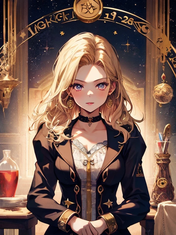 Fortune Telling House, Horoscope, fortune teller, astrologer, android１８Number, (masterpiece), highest quality, 1girl, uhd, retina, masterpiece, ccurate, anatomically correct, textured skin, super detail, high details, high quality, best quality, highres, 4K