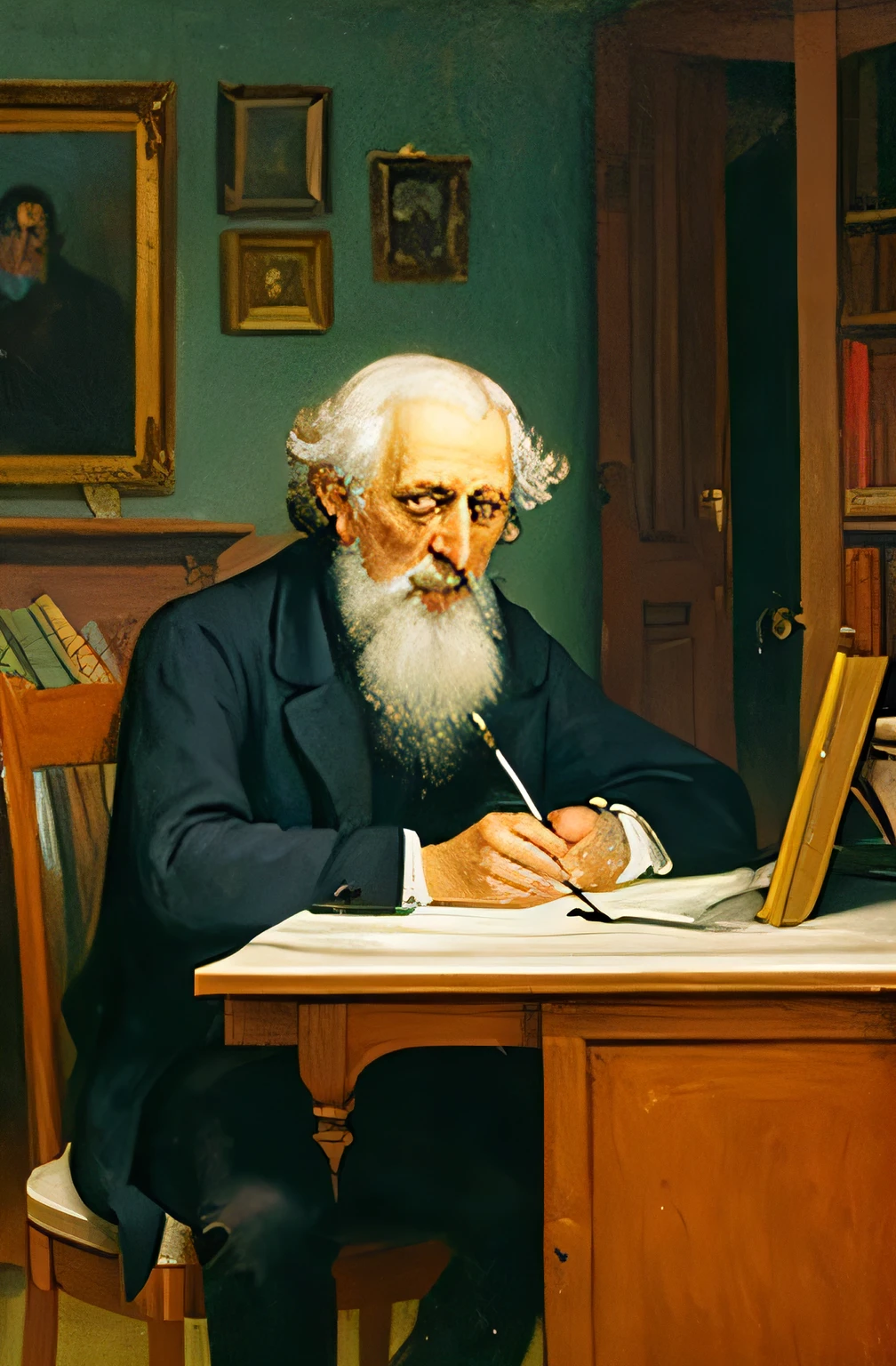 Produce a painting of the philosopher in the study in the style of Edgar Degas.