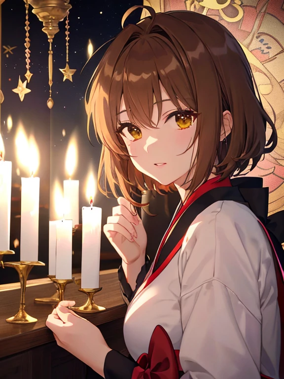 candle, Fortune telling, Fortune tellingの館, 星Fortune telling, Fortune telling師, astrologer, Card Captor Sakura_Sakura Kinomoto, uhd, retina, masterpiece, ccurate, anatomically correct, textured skin, super detail, high details, high quality, best quality, highres, 4K