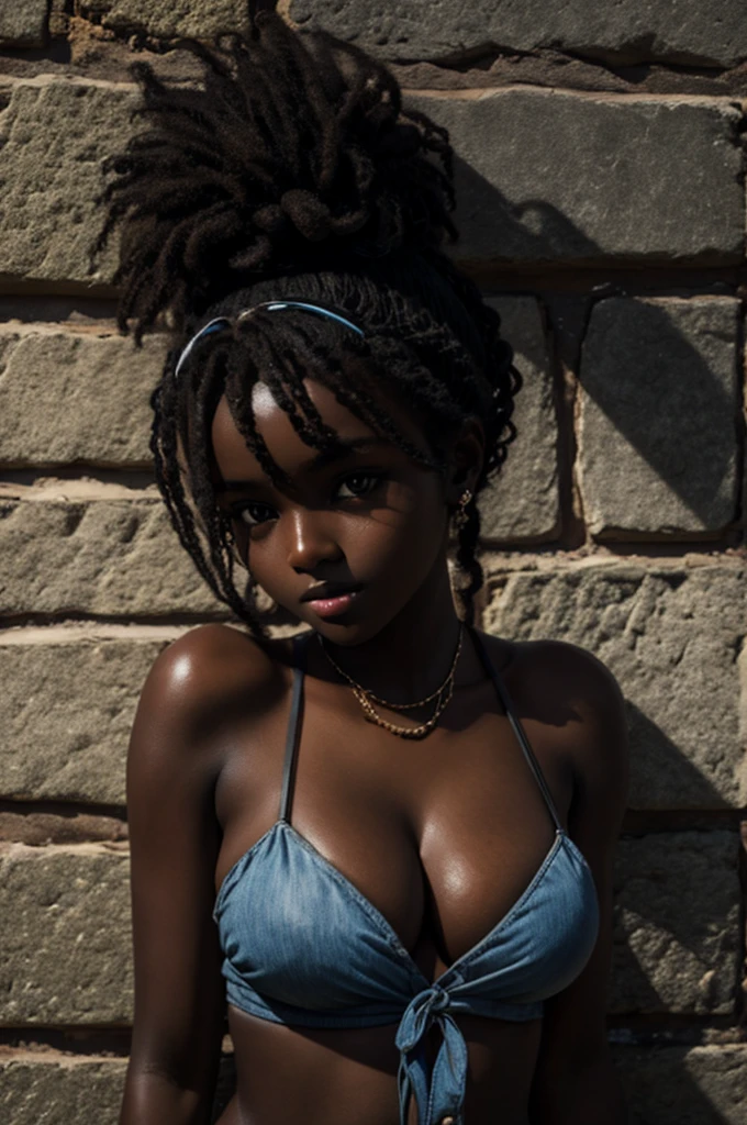 cute, Dark skin, ager, beautiful face, deep ebony, showing breasts, SFW
