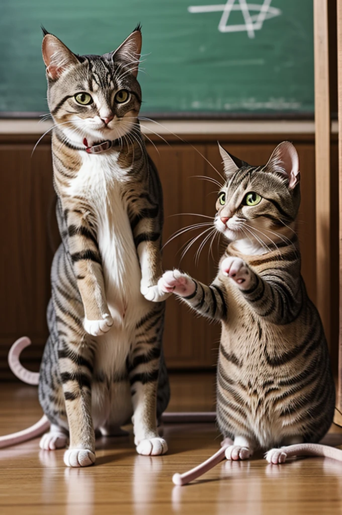 Cat angry teaching a mouse