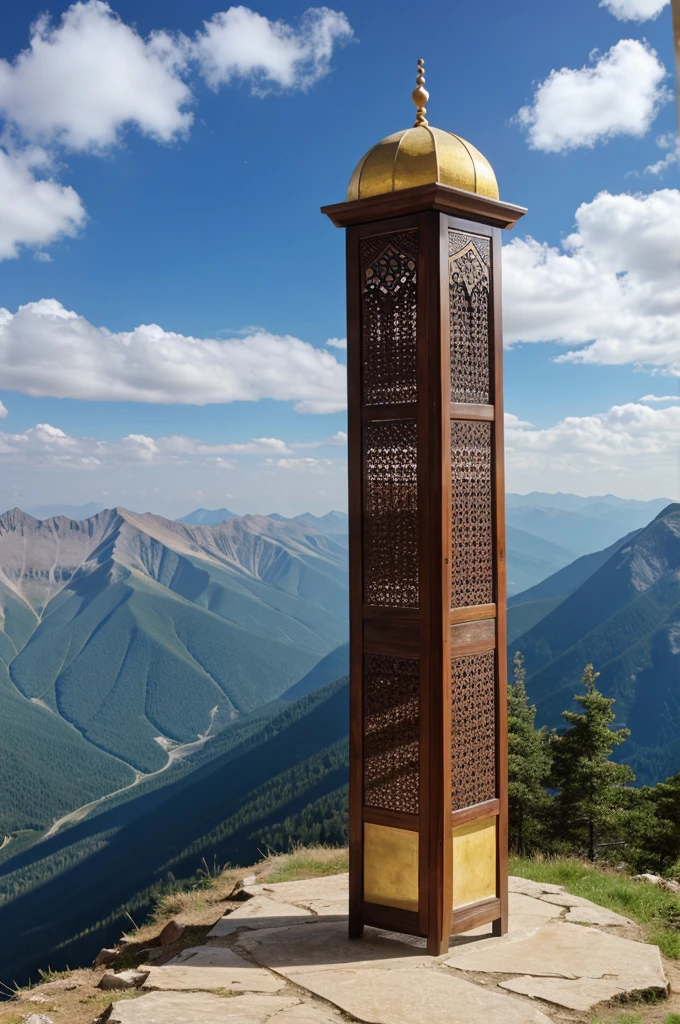 a islamic scollar stand on the top of mountain
