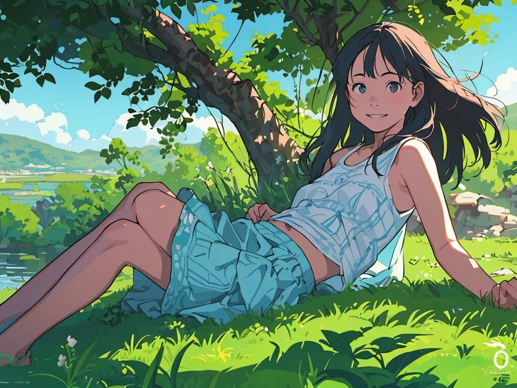 reasonable design, Clear lines, High Sharpness, (highest quality,8K,Perfect sharpness,Ultra fine,High resolution,masterpiece:1.2), Perfect ???????:1.5, Official Art, Illustrations that tell a story, (Whitish background:0. 9）、Body Positivity、More Mr.Physical expression、（Random and mischievous poses）、Perfect beauty、Perfect beautiful face、Strong winds、A rich expression、Dynamic composition、smile、Golden ratio composition、colorful、（Mr.Different angles and perspectives）、anime art、mini skirt、（Overcoming stereotypes）、 Glowing Skin、（Natural beauty）、smile、bangs、Straight Hair、（Soft and flowing hair）、（Rural Scenery）、（Nostalgic atmosphere）、Insert up to the thighs、（Playful and carefree）、（More Mr.Ethnic characters）、（innocent attitude）、（Sunny atmosphere）、Skirt flipped up、（Bright colors）、Belly button exposed、Beautiful Eyes、A skirt fluttering in the wind、Put it in to your feet、Some composition patterns、Tank top、ル、sensuous、Geometric pattern、