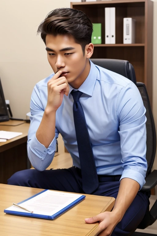 Young and handsome male,Overtime in the office,smokes。