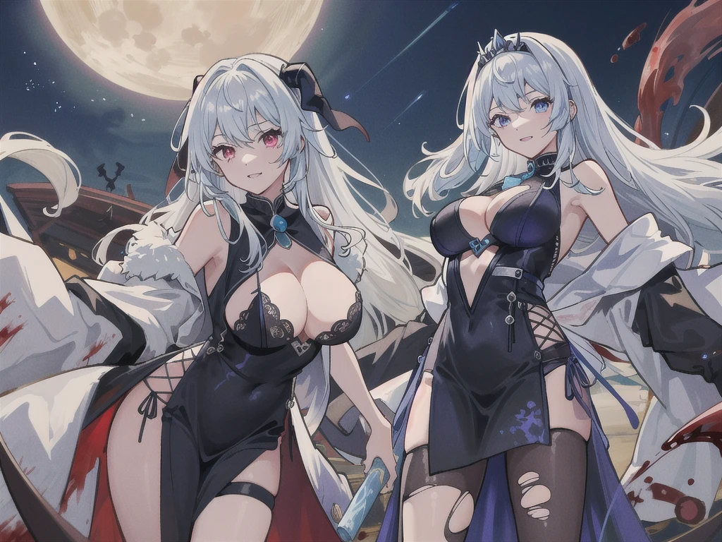 Highest quality、masterpiece、8K、Realistic、超High resolution、High resolution、Perfect female body、Mature Woman、Opposition、(Big Breasts:1.4)、Looking at the audience、(Princess of Another World、Gorgeous Dress、Shining Jewels、Long white hair、Elegant behavior、A delicate tiara、シルクhand袋、Embroidered gown、royal coat of arms、Gold Jewelry)、死んだ腐ったBloodに飢えた邪悪なzombie, Girl Venom, 黒い共bornborn物が付着している, Bloodまみれの, Evil look, Psychopathic, Torn clothes, Torn costume, sexy, reveal, Combat Stance, Very detailed, Vibrant appearance, Creative Action, Very detailed, Imaginative, Sensual, Voluntary, Small breasts, sexy, reveal, Highest quality, skinの質感, Intricate details, (Highest quality, masterpiece, 超High resolution), (8K壁紙, High resolution, High resolution, born), (credibility: 1.4), (whole bodyショット), One girl, ((Anime Girls)),,(Bloodしぶき:1.6), ((Fantasy Witch Costume)), ((Flowing white hair)), ,(Bloodしぶき:1.6),Female curves, Large Breasts, Thick thighs, sexyな平らなお腹, 完璧なhand, 完璧なアニメのface, ((dark ta dress)), Are standing, ((Wicked Smile)), ,(Bloodしぶき:1.6),In the Victorian city, gaslight, Steam circulates, Moonlight Illumination, night間照明, A sky filled with stars and galaxies,disaster々new devil horns,,(Bloodしぶき:1.6),アニメzombie魔女デザインねじれた笑face、Bloodまみれの、頭からの出Blood、Bloodしぶき、,(Bloodしぶき:1.6),Crossbones, skull, Streetwear Design, Provector, Horror Style, Full Design, Huge breasts, Very detailed, Realistic, Dark fantasy, Gloomy atmosphere, Intricate details, Crazy Smile, 狂ったeye, A cute and luxurious hair band,(masterpiece:1.2, Highest quality), Scary atmosphere、Distorted facial expressions、Horror Art、Bloodの雨、Bloodを流す、Bloodしぶき,(Bloodしぶき:1.6),悪魔のeye、redいeye、scar、火scar、whole body、Torn hair of a woman dressed in slave clothing、(Long Hair)、(eyeにかかる長さの前髪)、Black Hair、(((eyeの下のクマ)))、青白いskin、Feeling unwell、Pathological、邪悪な笑face、狂ったeye、(Grin)Dramatic makeup,Create mixed media art、,Horror 1 Girl, Open_mouth, , red_eye, Blood, Tilt_red_skin, Injury, Blood_in addition_face, Bandaged_arm, Blood_in addition_zombie, Blood_in addition_hand , Open your eyelids wide, The trend is all, mouthを大きくOpen, mouthを開けてteethをむき出しにする,獣のような鋭いteeth, Wide lips, 非常に広いmouth, Vermilion cheeks, blonde, ,(Bloodしぶき:1.6),Princess Cut, Ribbon hair ornament, brooch, Otaku Room, Well-built body, Nice body, Ample breasts, Thick body,eyeを大きく開いて、Scary atmosphere、Distorted facial expressions、ねじれた笑face、Bloodまみれの、頭からの出Blood、Bloodしぶき、whole body、,(Bloodしぶき:1.6),Long Hair、Long bangs、Well-built,Broad shoulders,I focus,(face),Messy Hair,いeye,(光るeye),red信号,笑face,big 笑face,teeth,psycho 笑face,gesugao,Dark city background,darkness,night,(close),良いeye, 良いteeth,サディスティックな笑face,,all,光沢のあるskin,詳細なface,Beautiful body, mouthからの白い息 Luxurious lace long gloves