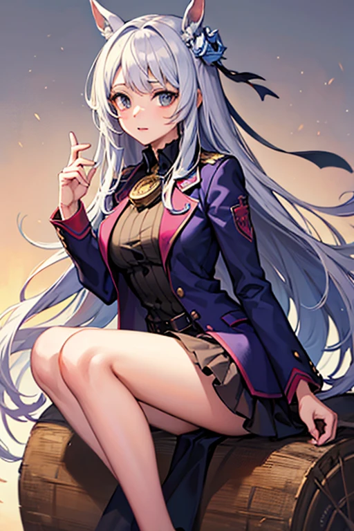 (masterpiece, Highest quality:1.2), One girl, alone, Mejiro McQueen, Mejiro McQueen\(umamusume\), Silver Hair, Long Hair, Horse's ears, Horse Girl, Long Hair, Glowing Eyes, Layered skirt, (Dark Magical Girl), corruption, Combatant, Pelvic Curtain, View your viewers, Shiny skin, on stage, concert, Spotlight