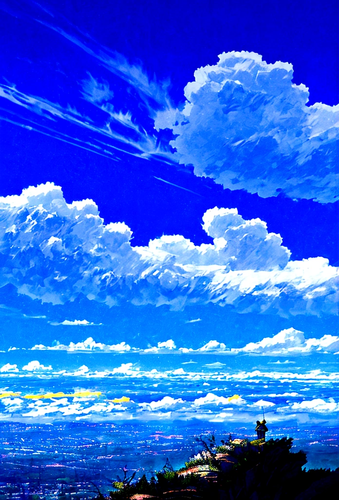 blue sky、shine、cloud、Looking down on the city from the top of the mountain、８ｋ、