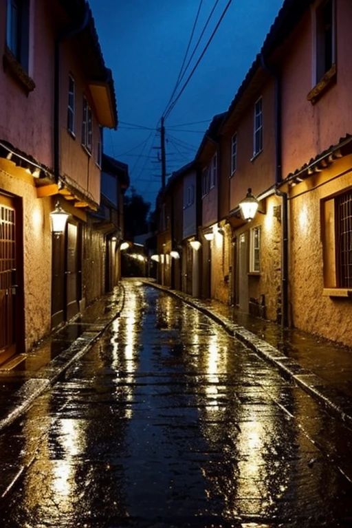 Rainy Night,Village Alley,Cute greetings for boys
