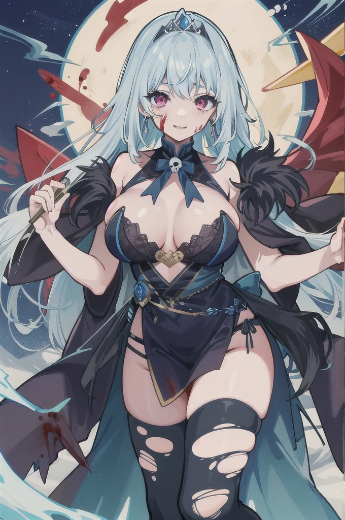 Highest quality、masterpiece、8K、Realistic、超High resolution、High resolution、Perfect female body、Mature Woman、Opposition、(Big Breasts:1.4)、Looking at the audience、(Princess of Another World、Gorgeous Dress、Shining Jewels、Long white hair、Elegant behavior、A delicate tiara、シルクhand袋、Embroidered gown、royal coat of arms、Gold Jewelry)、死んだ腐ったBloodに飢えた邪悪なzombie, Girl Venom, 黒い共bornborn物が付着している, Bloodまみれの, Evil look, Psychopathic, Torn clothes, Torn costume, sexy, reveal, Combat Stance, Very detailed, Vibrant appearance, Creative Action, Very detailed, Imaginative, Sensual, Voluntary, Small breasts, sexy, reveal, Highest quality, skinの質感, Intricate details, (Highest quality, masterpiece, 超High resolution), (8K壁紙, High resolution, High resolution, born), (credibility: 1.4), (whole bodyショット), One girl, ((Anime Girls)),,(Bloodしぶき:1.6), ((Fantasy Witch Costume)), ((Flowing white hair)), ,(Bloodしぶき:1.6),Female curves, Large Breasts, Thick thighs, sexyな平らなお腹, 完璧なhand, 完璧なアニメのface, ((dark ta dress)), Are standing, ((Wicked Smile)), ,(Bloodしぶき:1.6),In the Victorian city, gaslight, Steam circulates, Moonlight Illumination, night間照明, A sky filled with stars and galaxies,disaster々new devil horns,,(Bloodしぶき:1.6),アニメzombie魔女デザインねじれた笑face、Bloodまみれの、頭からの出Blood、Bloodしぶき、,(Bloodしぶき:1.6),Crossbones, skull, Streetwear Design, Provector, Horror Style, Full Design, Huge breasts, Very detailed, Realistic, Dark fantasy, Gloomy atmosphere, Intricate details, Crazy Smile, 狂ったeye, A cute and luxurious hair band,(masterpiece:1.2, Highest quality), Scary atmosphere、Distorted facial expressions、Horror Art、Bloodの雨、Bloodを流す、Bloodしぶき,(Bloodしぶき:1.6),悪魔のeye、redいeye、scar、火scar、whole body、Torn hair of a woman dressed in slave clothing、(Long Hair)、(eyeにかかる長さの前髪)、Black Hair、(((eyeの下のクマ)))、青白いskin、Feeling unwell、Pathological、邪悪な笑face、狂ったeye、(Grin)Dramatic makeup,Create mixed media art、,Horror 1 Girl, Open_mouth, , red_eye, Blood, Tilt_red_skin, Injury, Blood_in addition_face, Bandaged_arm, Blood_in addition_zombie, Blood_in addition_hand , Open your eyelids wide, The trend is all, mouthを大きくOpen, mouthを開けてteethをむき出しにする,獣のような鋭いteeth, Wide lips, 非常に広いmouth, Vermilion cheeks, blonde, ,(Bloodしぶき:1.6),Princess Cut, Ribbon hair ornament, brooch, Otaku Room, Well-built body, Nice body, Ample breasts, Thick body,eyeを大きく開いて、Scary atmosphere、Distorted facial expressions、ねじれた笑face、Bloodまみれの、頭からの出Blood、Bloodしぶき、whole body、,(Bloodしぶき:1.6),Long Hair、Long bangs、Well-built,Broad shoulders,I focus,(face),Messy Hair,いeye,(光るeye),red信号,笑face,big 笑face,teeth,psycho 笑face,gesugao,Dark city background,darkness,night,(close),良いeye, 良いteeth,サディスティックな笑face,,all,光沢のあるskin,詳細なface,Beautiful body, mouthからの白い息 Luxurious lace long gloves