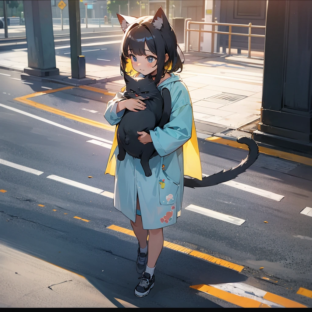 A cute cat in the middle of the street