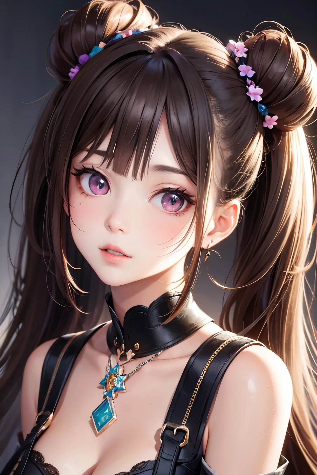 masterpiece, best quality, very detailed, high resolution, expensive resolution, high resolution, 4K, 8k, Unity 8k wallpaper, highly detailed CG, masterpiece, 2D, 3D, beautiful details, depth, fine texture, best quality: 1.3, perfect focus, crispy skin, him,
Very cute anime girl, begging face on date with boyfriend, looking up, , expensive brown hair in Twin tail bun hair, cute clothes
Mole under eye, looking at viewer, expensive, blush, mole, lips open,, heart, pink eyes, choker