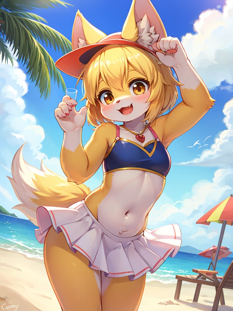 sunny beach , girl , (curtsy) , excitement in anticipation , Tilt the glass you are holding