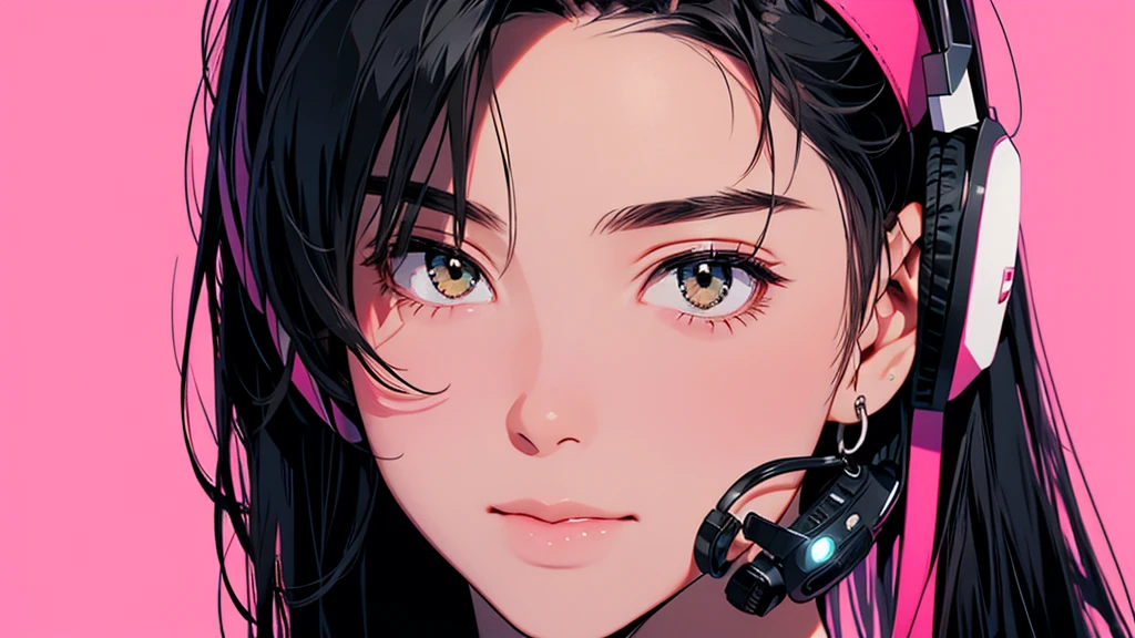 lofi, Battle DJ girl in HIPHOP fashion wearing DJ headphones, High resolution,Super detailed,Realistic,Portraiture,White women,18-year-old,Black Hair, bangs,Hazel Iris,Toned Up,Physically slim,Realistic proportions,Anatomically correct,university student,smile, Pink Cheeks; Intimate distance,Dark soft lighting,hiphop girl,Neon Hair,Textured Trim, (masterpiece,Highest quality),
