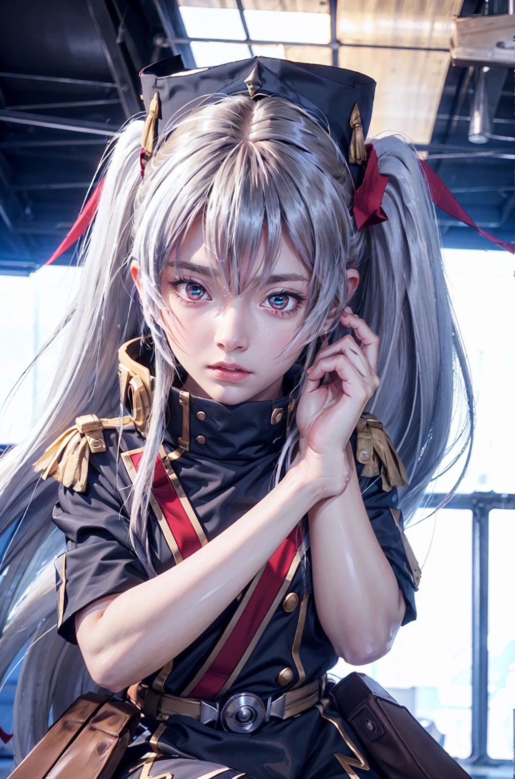 upper body,altair,1girl,solo,chibi,without hat,other clothes, masterpiece,Noise Reduction,perfect anatomy,high resolution, ultra-detailed,game cg,dutch angle ,beautiful detailed eyes,visualart,five fingers, perfect hands, perfect lighting,