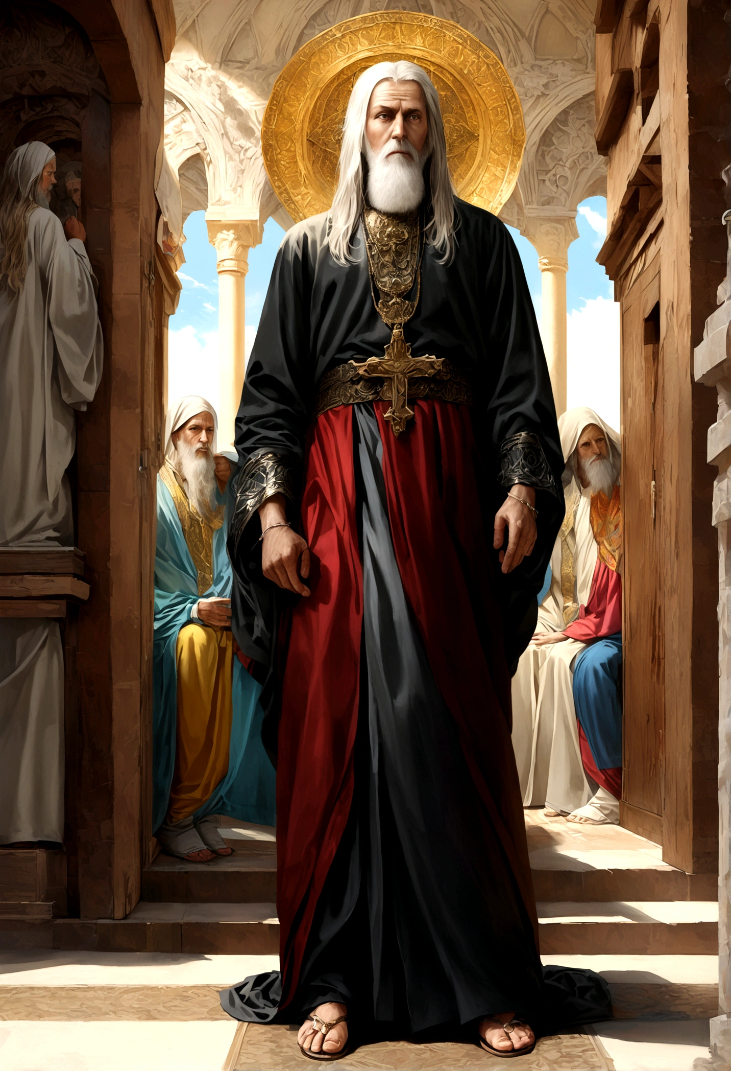 The Apostle Paul looked at the screen, Long clothes, religion, Ultra-photorealism