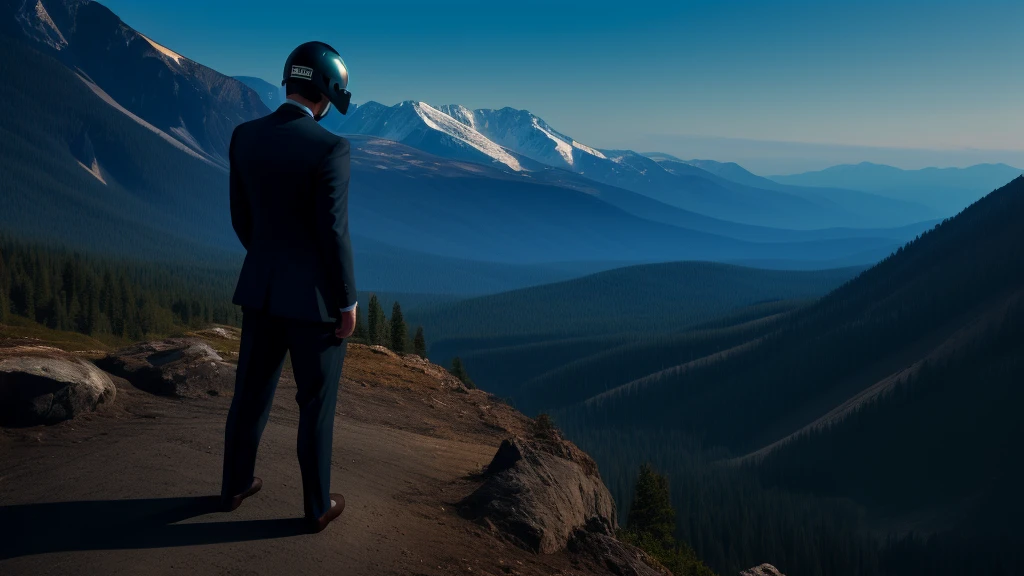 A Luxury Sales Suit man wearing a black rider full-face helmet overlooking wilderness,full body,standard rider black full face helmet,back view of the man, background is a wilderness,a man overlooking wilderness,a man overlooking wilderness,a man overlooking wilderness,a man overlooking wilderness,a man overlooking wilderness,full body,full body,full body,full body,with black rider full-face helmet,with black rider full-face helmet,with black rider full-face helmet,wearing black rider full-face helmet,wearing black full-face helmet,wearing black full-face helmet,overlooking wilderness,overlooking wilderness,Back view,Back view,Back view,Back view,Draw people small,Draw people small,Spectacular views,Spectacular views,Spectacular views,lonely man,lonely man,a black full-face helmet,a black full-face,A Luxury Sales Suit man,with Luxury Sales Suit