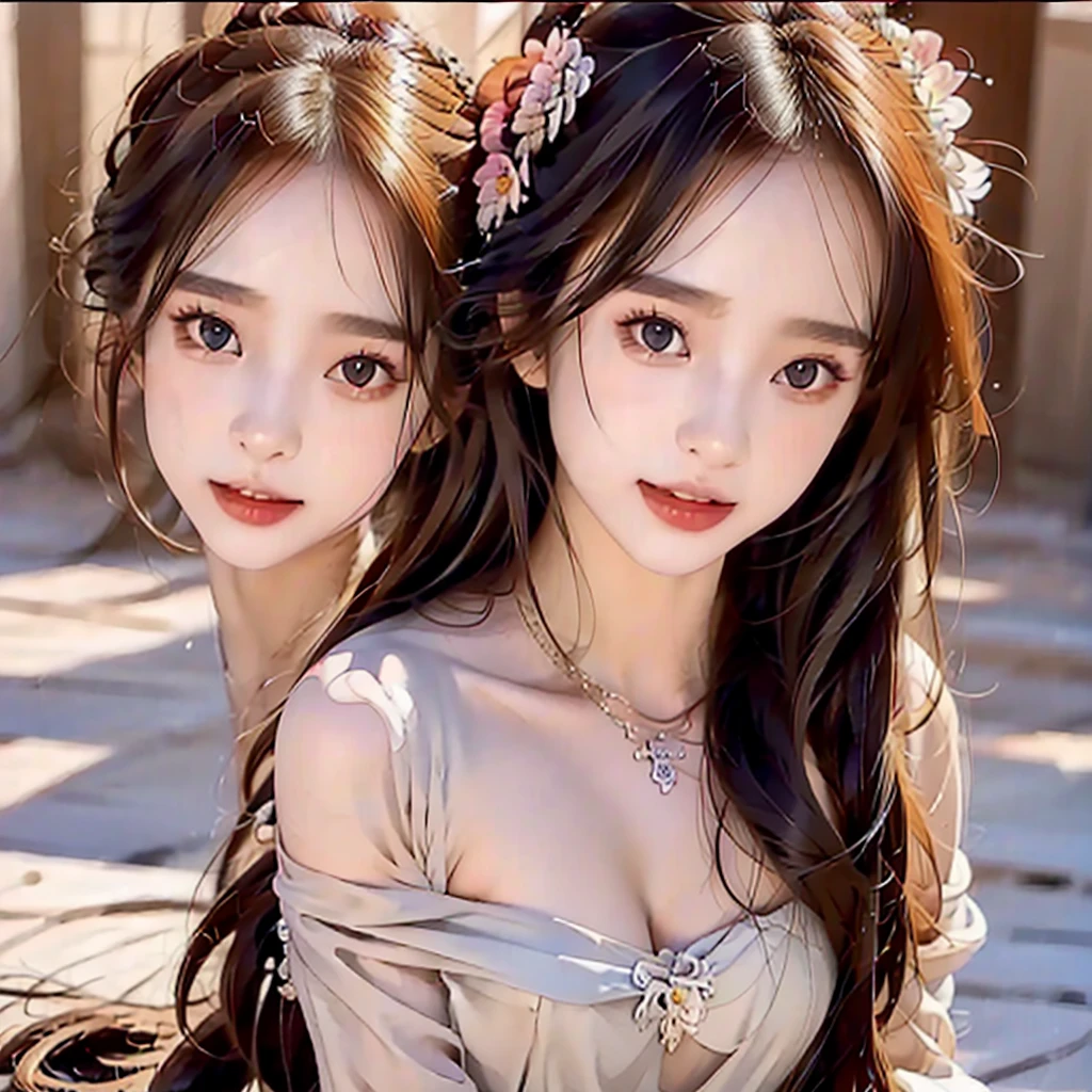 (msterpiece:1.3), (8k, RAW photo, best quality: 1.4), beautiful face, beautiful hairstyle, beautiful detailed eyes, beautiful skin, absurdres, attractive, ultra high res, highly detailed,NSFW, 3 girls in abandoned underground basement, big breast,facial close up,necklace,arms behind back,evil smile,knife,light long hair, ultra detailed skin,Heavy makeup, flower hairpin, naked,colorful patterned lace dress, dirty ground,on a rock,bondage,dirty rock,half body,