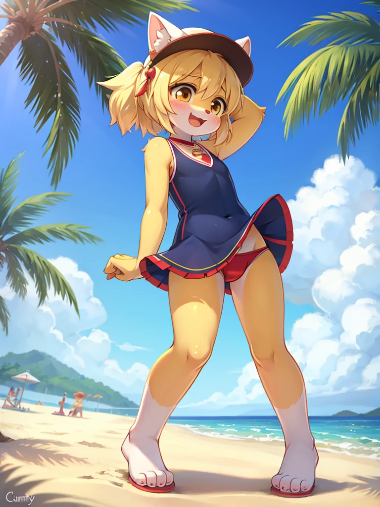 sunny beach , girl , (curtsy) , excitement in anticipation , (pee:0.8)