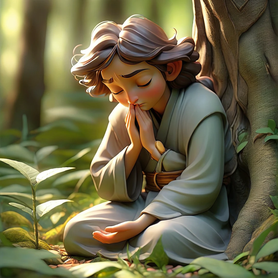 Sob a serene glass, on a peaceful day, a man in the forest , in voracious prayer. Bible in hands, words of light, Seek the comfort that faith always translates. The shadow of the tree, shelter and refreshment, A sacred encounter, an ethereal moment. With eyes closed and heart open, Pray fervently, search for the right path. Every leaf that falls, a divine whisper, Guiding your words, showing the destination. On sacred ground, your soul surrenders, To God omnipresent, his life he extends. under the tree, symbol of life and shelter, A man and his faith, in an old dialogue. kneeling in prayer, her strength she renews.