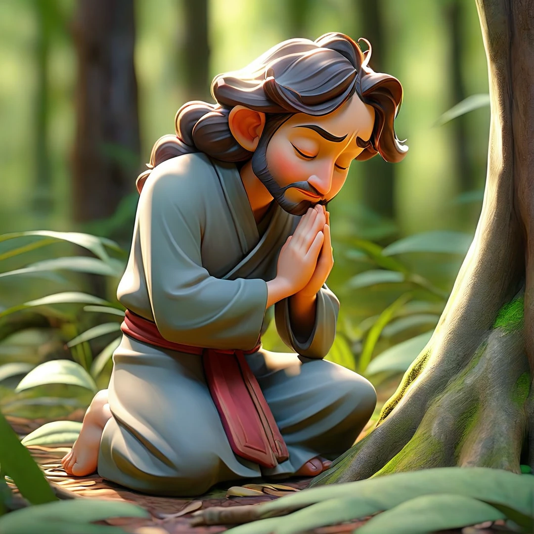 Sob a serene glass, on a peaceful day, a man in the forest , in voracious prayer. Bible in hands, words of light, Seek the comfort that faith always translates. The shadow of the tree, shelter and refreshment, A sacred encounter, an ethereal moment. With eyes closed and heart open, Pray fervently, search for the right path. Every leaf that falls, a divine whisper, Guiding your words, showing the destination. On sacred ground, your soul surrenders, To God omnipresent, his life he extends. under the tree, symbol of life and shelter, A man and his faith, in an old dialogue. kneeling in prayer, her strength she renews.