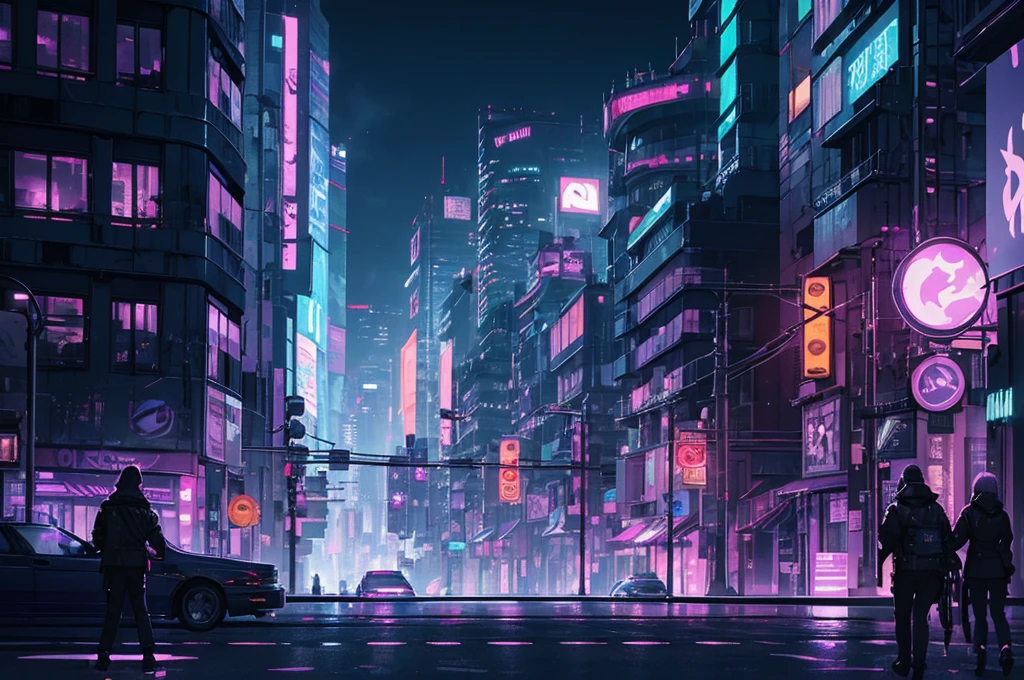 cyberpunk city, neon light, ight, HDR, futuristic building, purple light, purple moon, purple theme, traffic light, 4k resolution, landscape, depth of field
