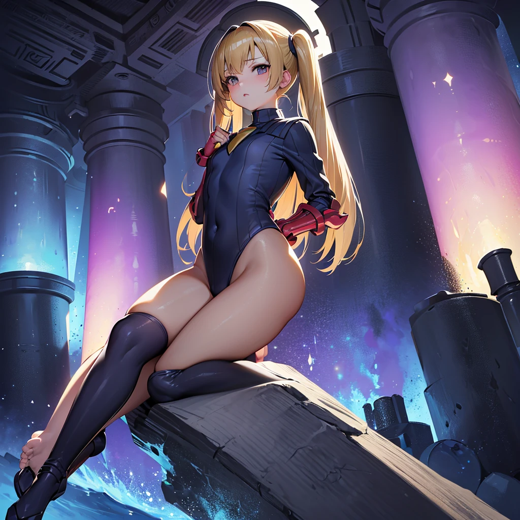 alone, One girl, masterpiece, Highest quality, Very detailed, Cinema Lighting, Exquisite detail, High resolution, Official Art, Fine and beautiful m, High resolutionのイラスト, 8K, Dark intense shadows, Exposure,tsukino usagi, Long twin tails, blonde, (White leotard:1.6), Full Body Shot, full moon