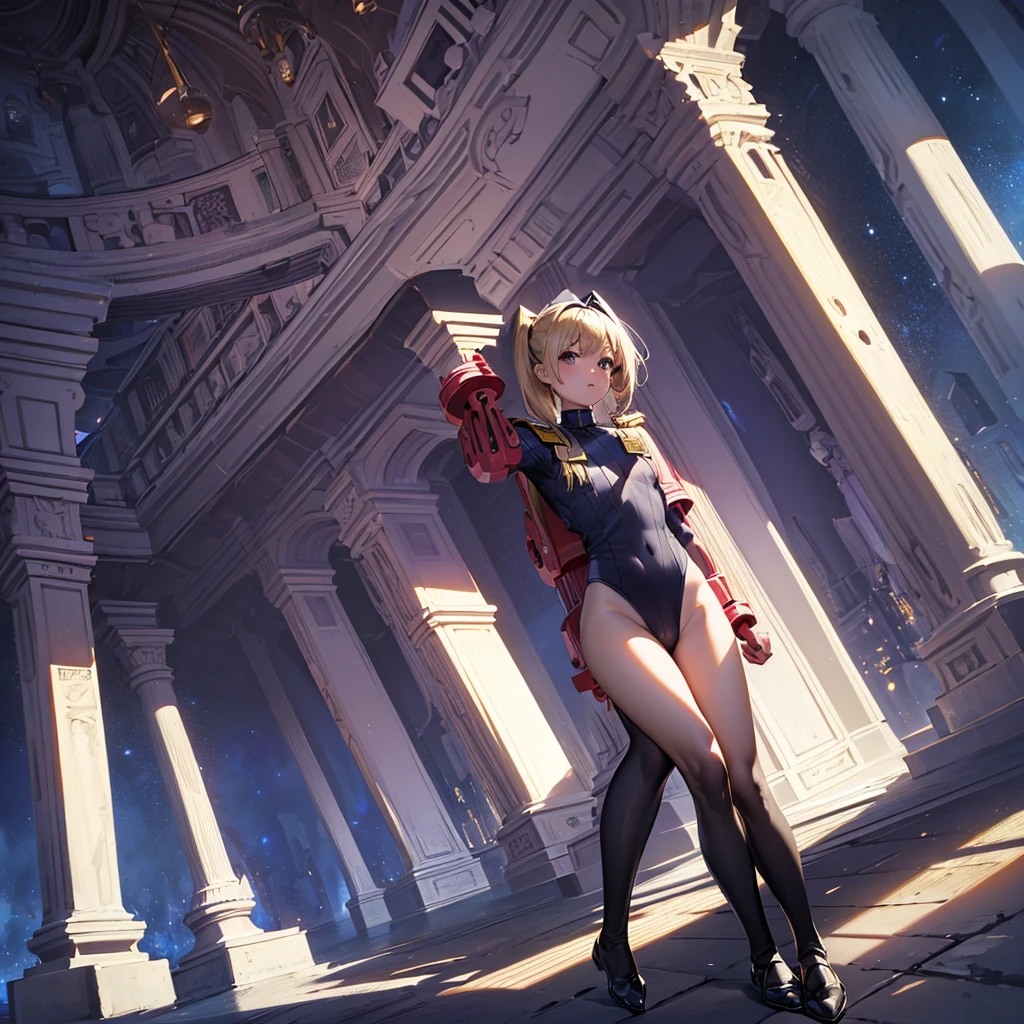 alone, One girl, masterpiece, Highest quality, Very detailed, Cinema Lighting, Exquisite detail, High resolution, Official Art, Fine and beautiful m, High resolutionのイラスト, 8K, Dark intense shadows, Exposure,tsukino usagi, Long twin tails, blonde, (White leotard:1.6), Full Body Shot, full moon