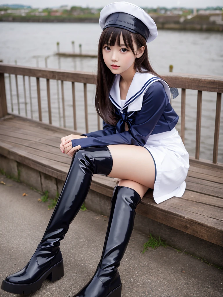 Sailor suit latex Knee-high boots One Girl