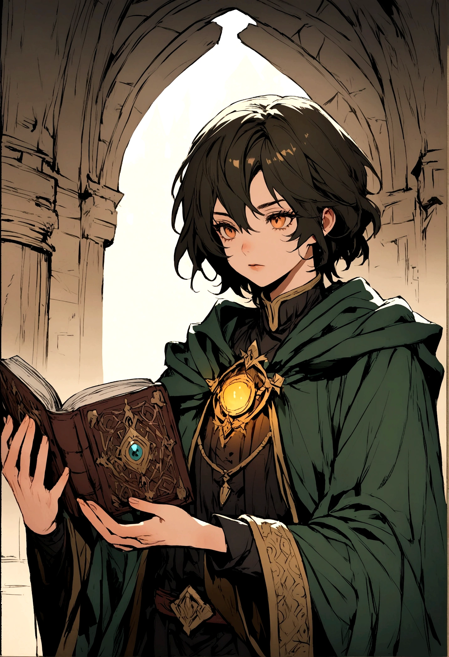 dnd level 5 young wizard holding a spell book