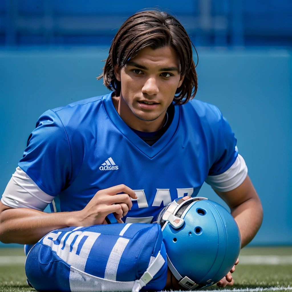 a football player in blue