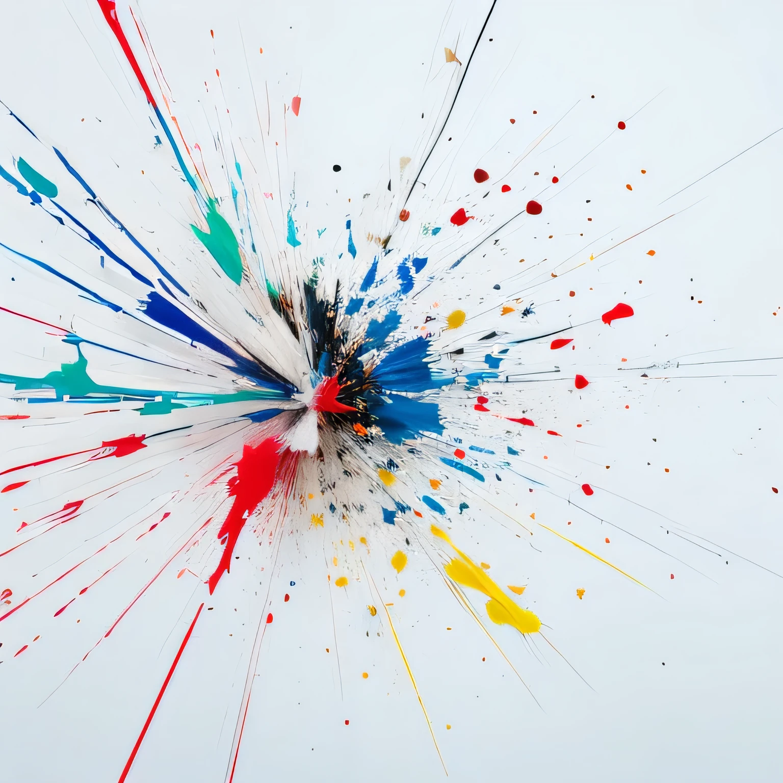 Only one paint exploding and spreading, true white background, no human
