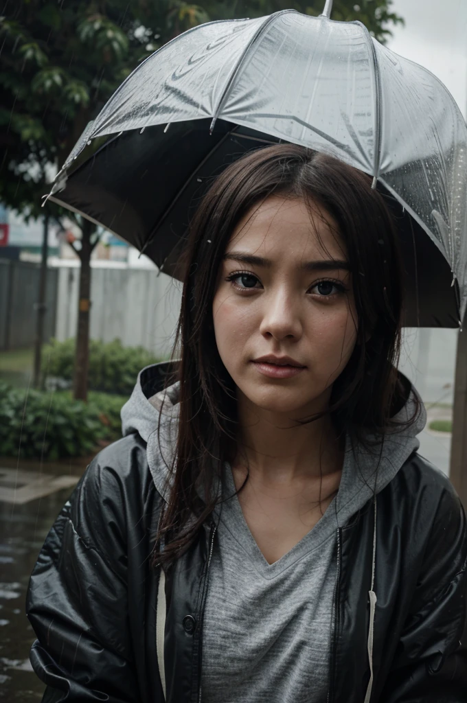 a cloudy wind with the rain that makes people feel sad and makes the the people who are break the heart feel sad, 4k, half anime 