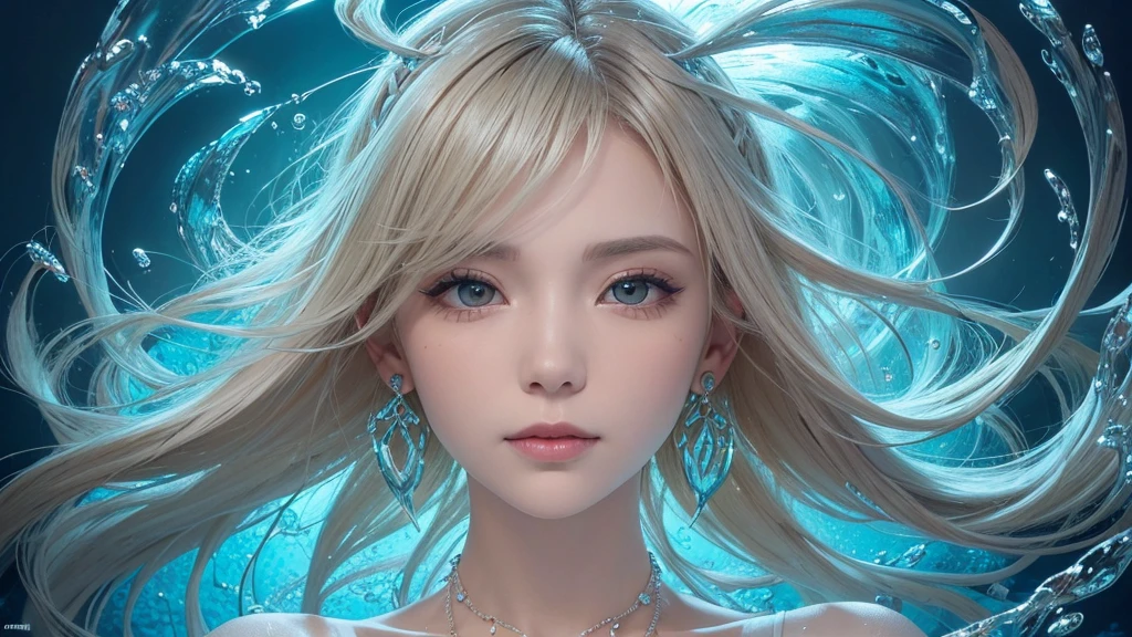 (Highest Quality Realistic Textured Skin),(terrible),(OK, round, Symmetrical eyes),Delicate facial features,(Burning bright cold eyes),(She has a mischievous smile),(Her face is kind and beautiful),Glass earrings in the ears,,(blonde),(Silvery white hair),(Chestnut Hair),(Swim at the bottom of the ocean),(Full body portrait:1.5),(Dramatic Photos:1.4),(Dramatic Pose),(Flashy photos)(look up),(Looking down),(Around her neck is a simple necklace made with exquisite craftsmanship.),Cluttered photos,(Hair flowing in water:1.5),(Underwater, Life at sea, 美しいCoral Reef, fish),(Background vortices and currents),(Dramatic Light),(Nice views),(美しいfishに囲まれて),遠くの背景にはCoral Reefに沈んだ寺院が見える,Coral Reef,Spectacular realism,Cinematic atmosphere,(High-density image review:1.5),(Soft colors:1.2),Very detailed,Dramatic Light,(Intricate details:1.1),Complex background,