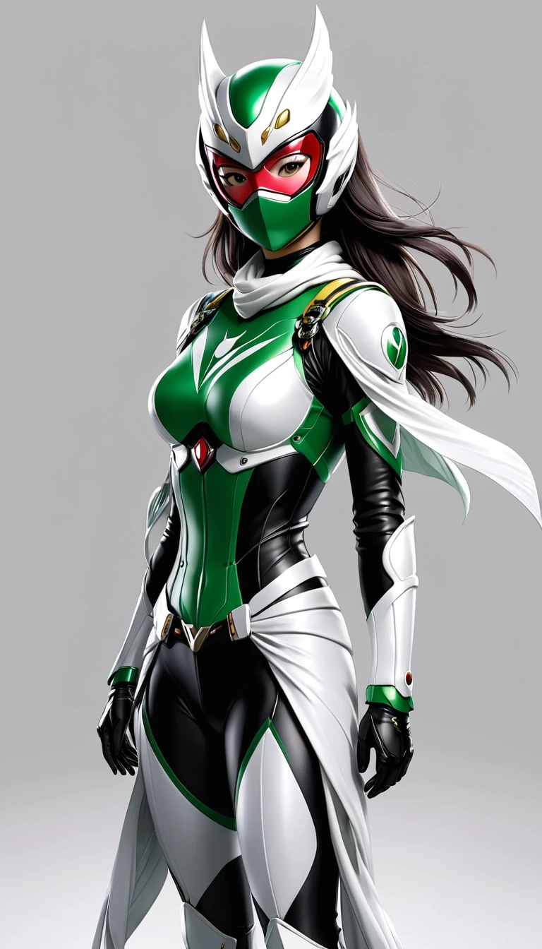 Kamen Rider W design、Model standing、Scarves fluttering、female system、Simple Background、monochromatic、high resolution、Masterpiece、