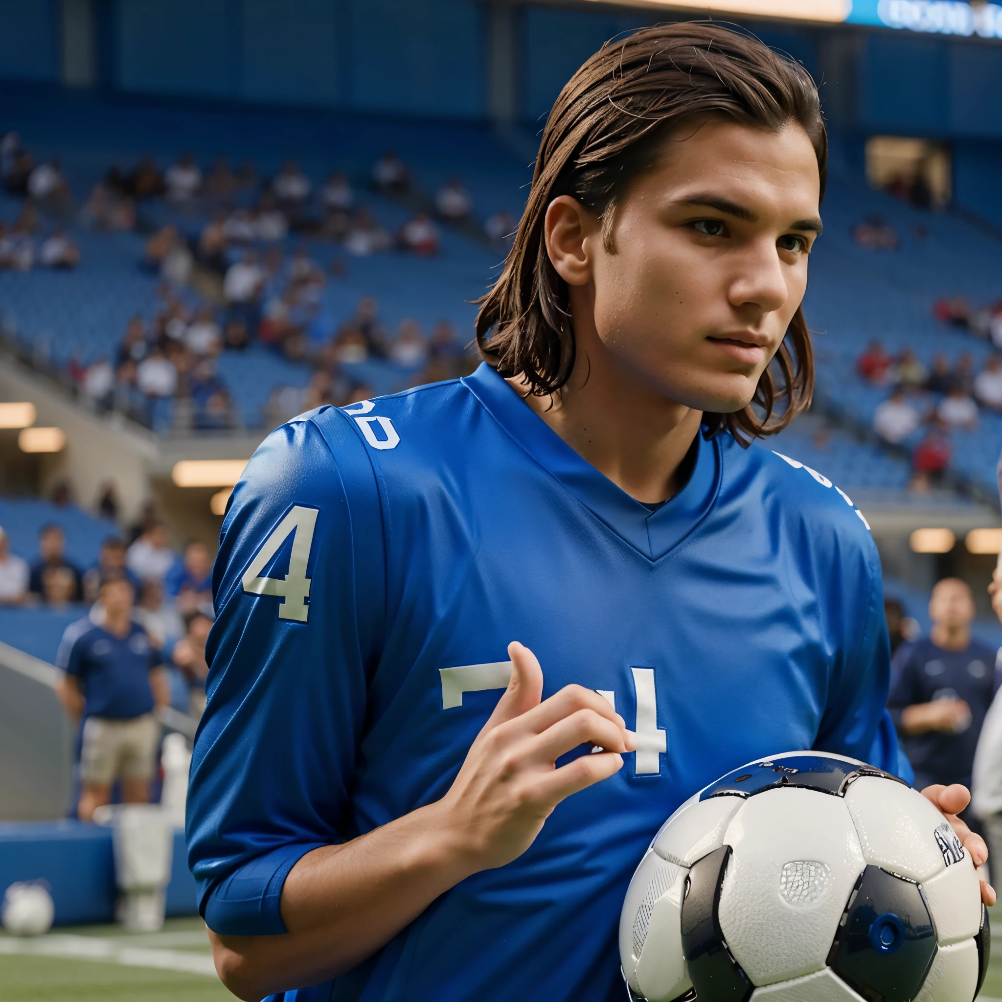 a football player in blue