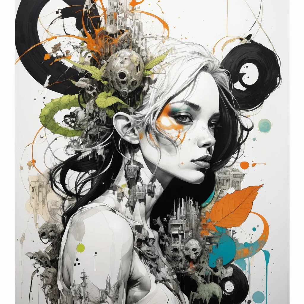 Poster,Jim Mahfood,ellen jewett, Super detailed, High Contrast,masterpiece, White Background  