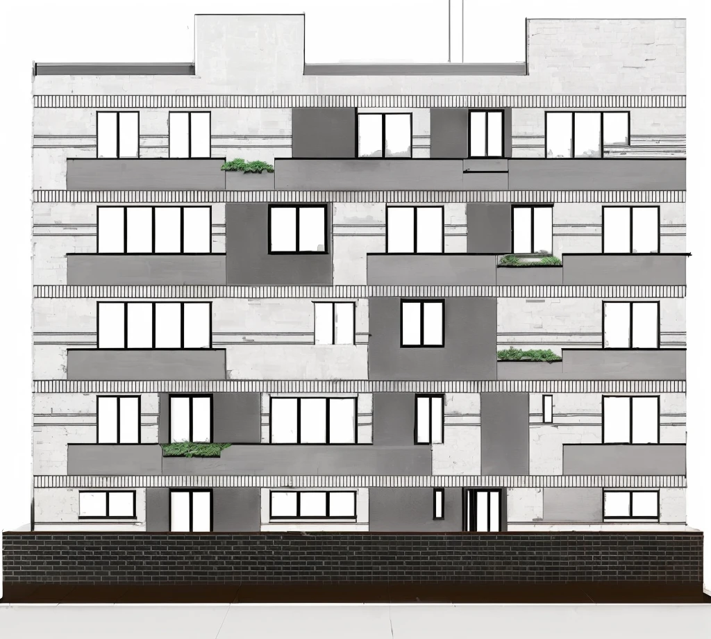 humanize this sketch and also i need it to be realistic with implant and also stone. for the bricks down there i need dark brick and show deepnes of the building with shadow