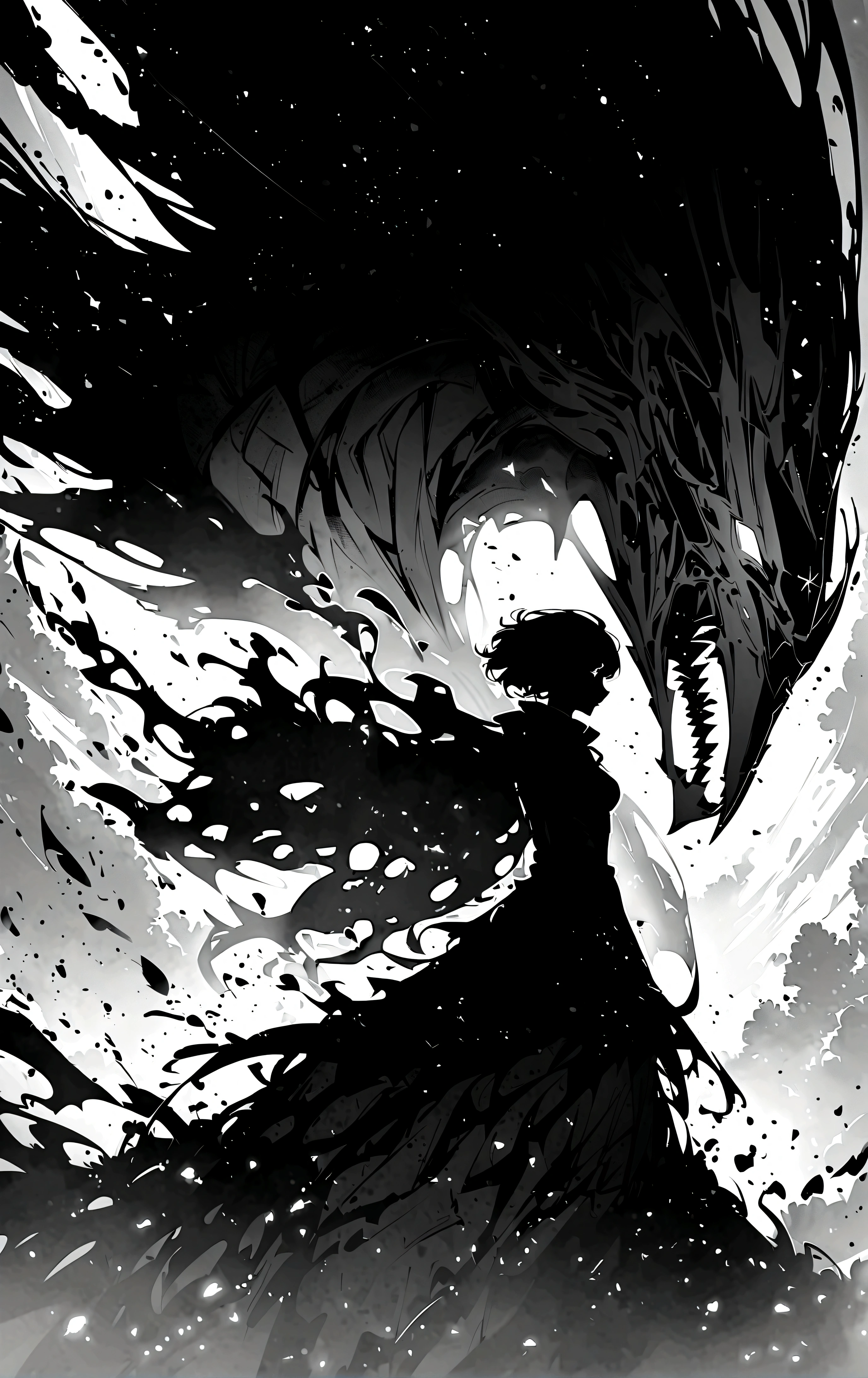 1 orther,inkstyle,monochrome,greyscale,silhouette,greyscale
phoenix,
masterpiece, newest, absurdres, safe
