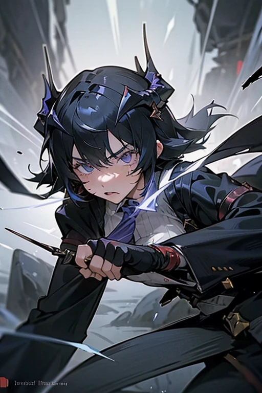 A black-haired girl wields the Heavy Thrusting Swords from within the Elden Ring in a reverse grip.