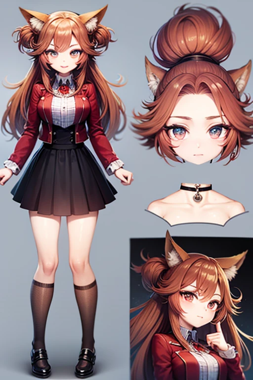 vtuber model base sheet, com fox eyes, with reddish brown medium hair with yk2 clothes