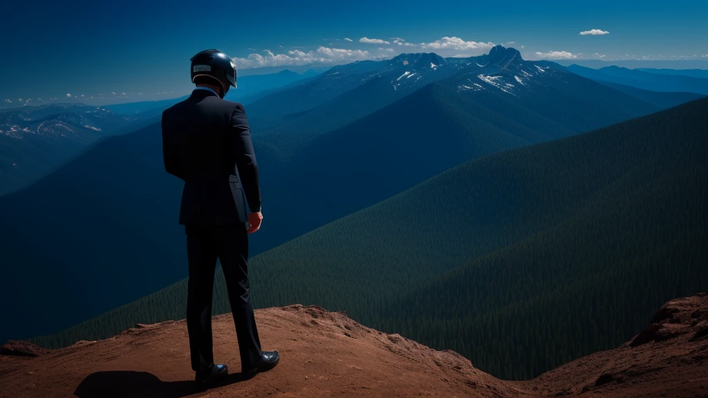 A Luxury Sales Suit man wearing a black rider full-face helmet overlooking wilderness,full body,standard rider black full face helmet,back view of the man, background is a wilderness,a man overlooking wilderness,a man overlooking wilderness,a man overlooking wilderness,a man overlooking wilderness,a man overlooking wilderness,full body,full body,full body,full body,with black rider full-face helmet,with black rider full-face helmet,with black rider full-face helmet,wearing black rider full-face helmet,wearing black full-face helmet,wearing black full-face helmet,overlooking wilderness,overlooking wilderness,Back view,Back view,Back view,Back view,Draw people small,Draw people small,Spectacular views,Spectacular views,Spectacular views,lonely man,lonely man,a black full-face helmet,a black full-face,A Luxury Sales Suit man,with Luxury Sales Suit